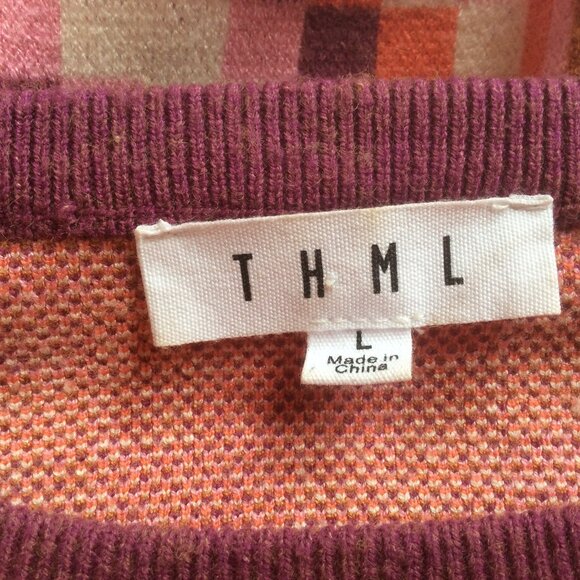 THML Retro Geometric Aztec Mixed Print Abstract Long Sleeve Sweater Size Large - Picture 2 of 5